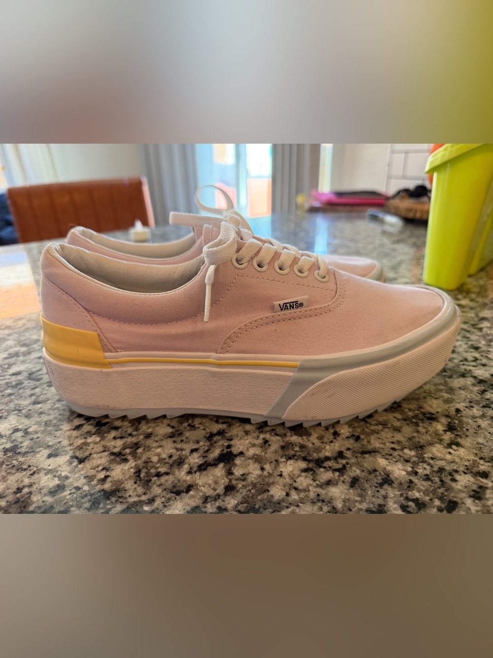 Vans Era Platform Sneakers in Light Pink with Yellow Trim mens 7, Women’s 9.5